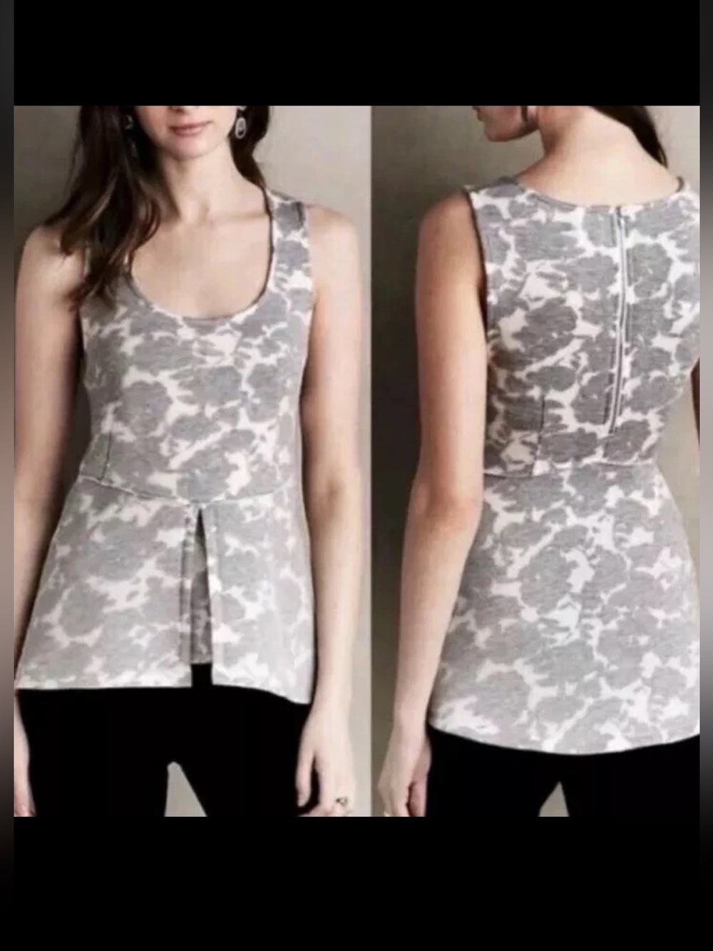 Anthropologie Akemi + Kin Gray Floral Sleeveless Peplum Neoprene Top Size Small
